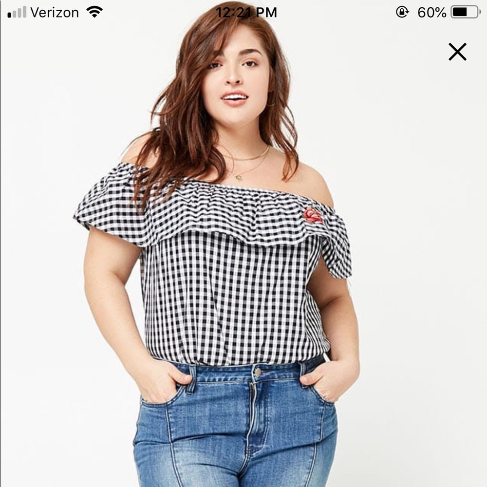 Plus size gingham off the shoulder top